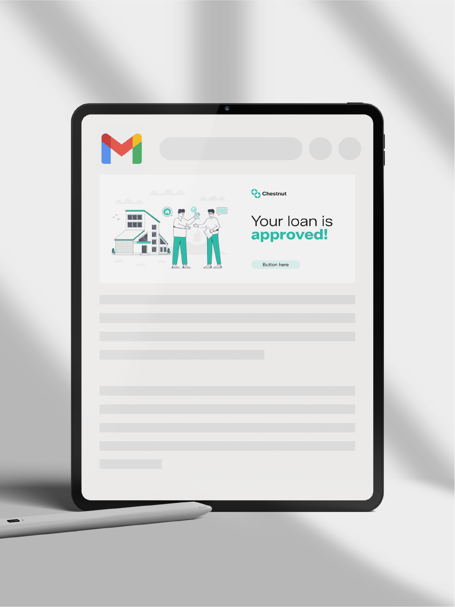 Chestnut — approval email mockup on tablet